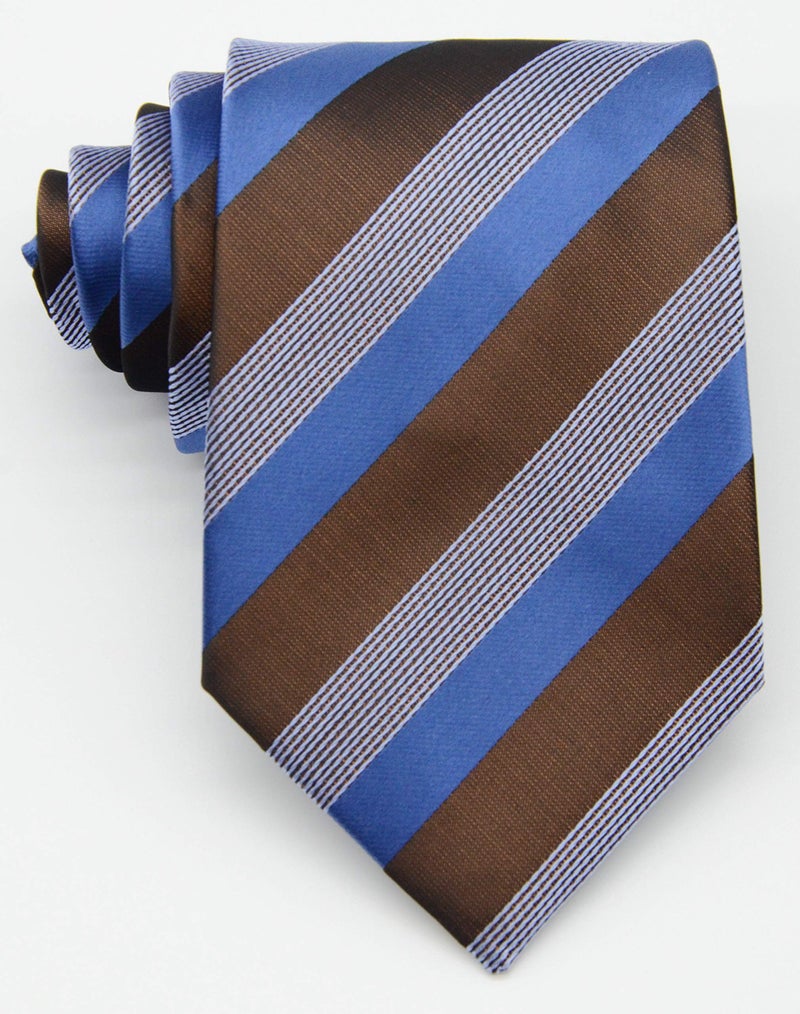 Geotae Zerun New Classic Men's Striped Silk Tie Necktie (Blue/Brown) - Image 4